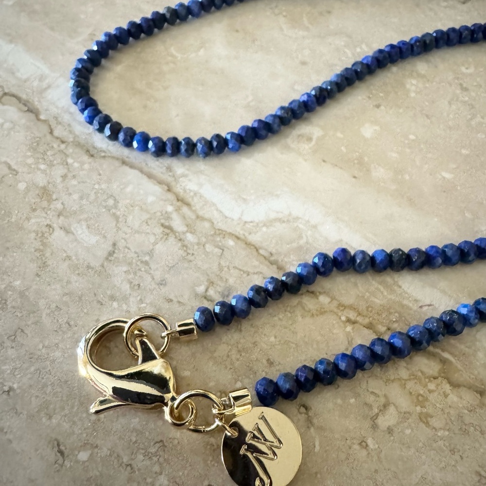 Jane Win Double Wrap Diamond Cut Lapis Beaded Necklace